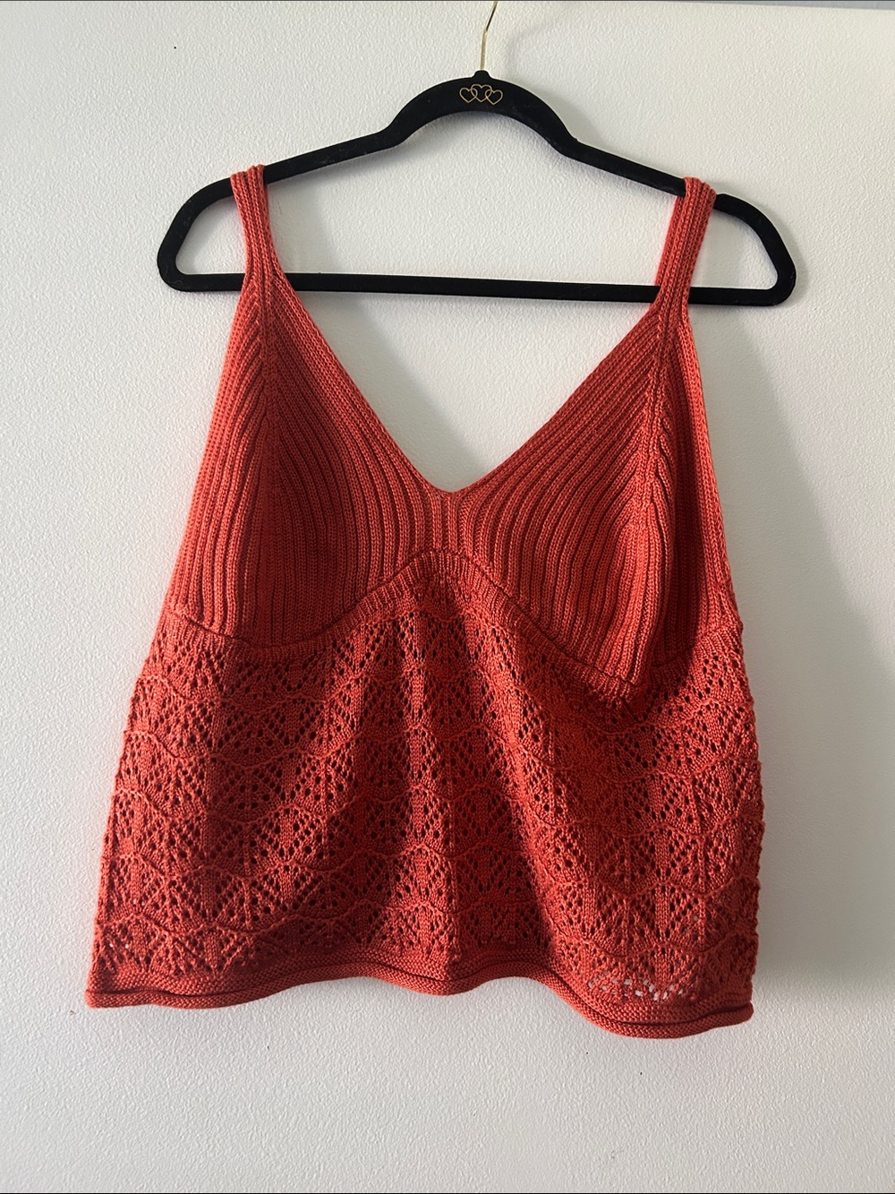 Forever 21 Crochet Knit V-Neck Bandeau Tank - Rust Orange